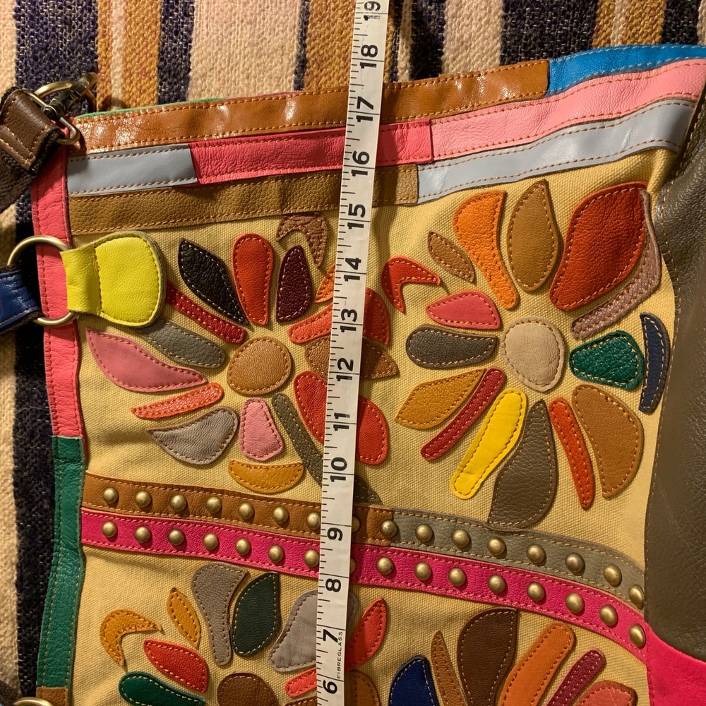 American Leather Boho Patchwork Flower Shoulder B… - image 4